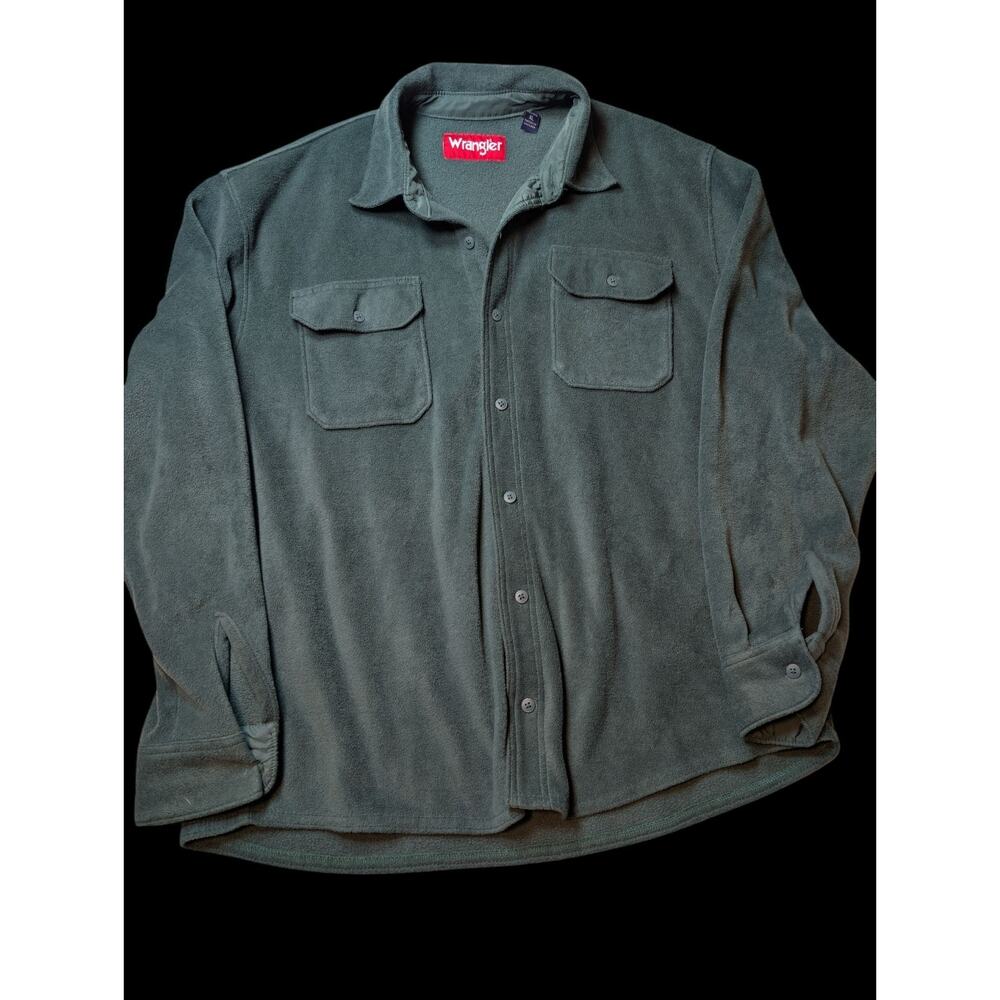 Wrangler Mens XL Vintage Long Sleeve Zip-Up Fleece Button Up Flannel Shirt Green